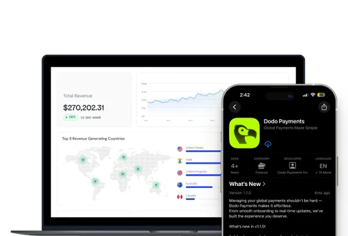 Dodo Payments running on laptop and mobile