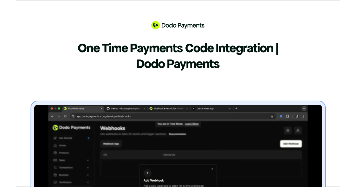 One Time Payments Code Integration | Dodo Payments | Dodo Payments