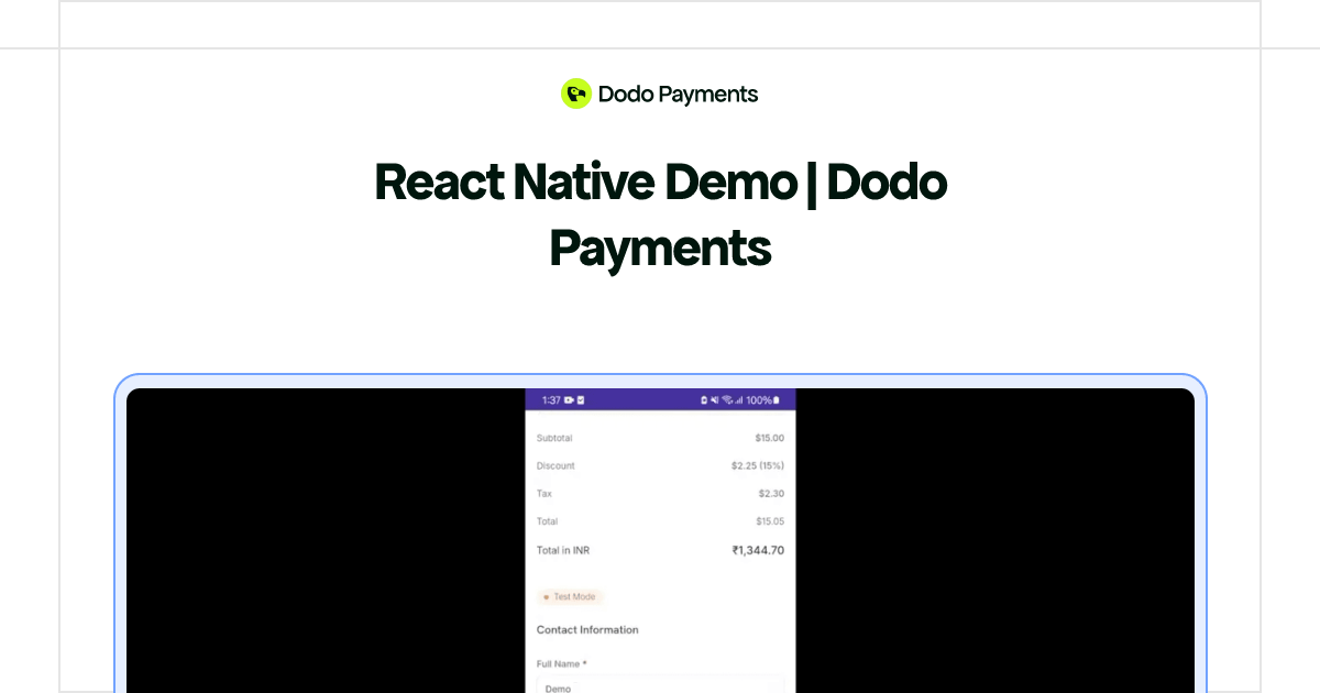 React Native Demo | Dodo Payments | Dodo Payments